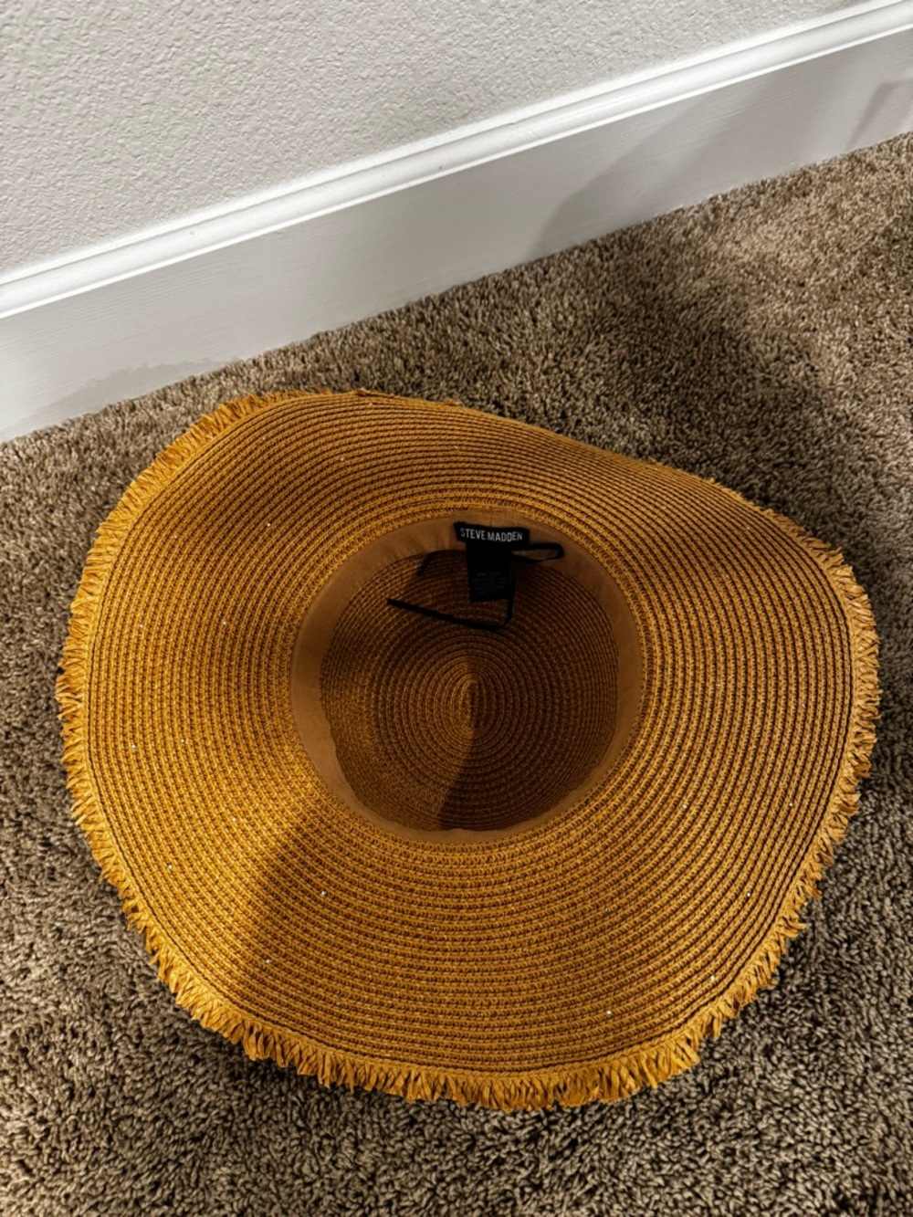 Steve Madden Mustard Straw Sun Hat with Pearl Accents - Picture 2 of 2